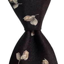 LEONARD PARIS Silk Necktie ITALY Luxury FLORAL & GAME PIECES N 503502 Black EUC