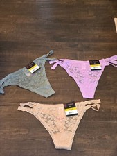 No Boundaries 3 Thong Panties Size L 11 13 Underwear Floral Purple Green New