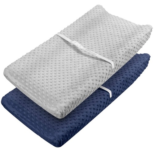 Changing Pad Cover - Wipeable Changing Pad Covers (Lt Grey & Navy Blue)