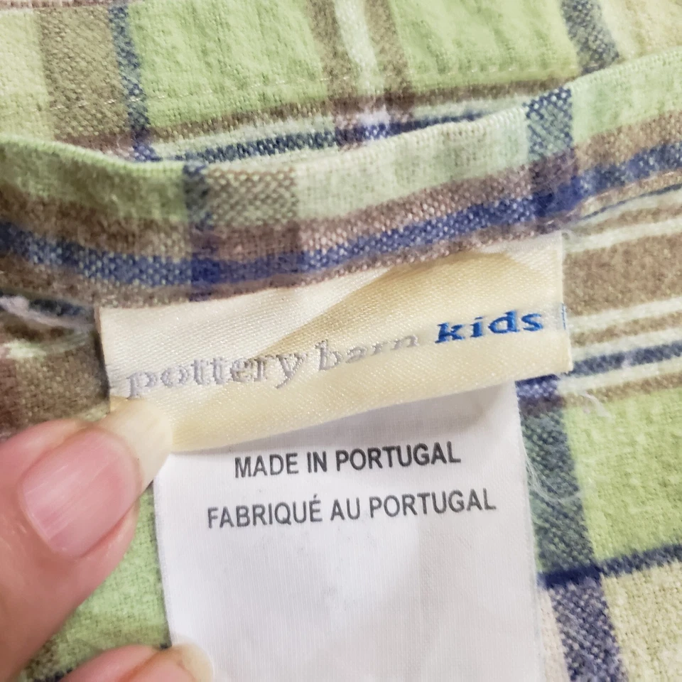 Pottery Barn Kids Green Blue Brown PLAID Cotton Flannel Twin Sheet Set 2006 - Image 4 of 4