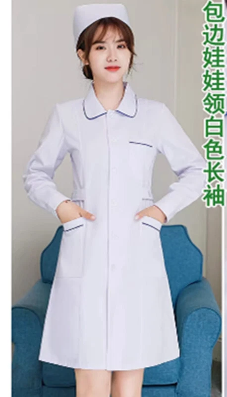 Women Nurse Doll Collar Doctor Beautician Lab Long Coat Work Clothes (Blue Edge） - Image 3 of 4