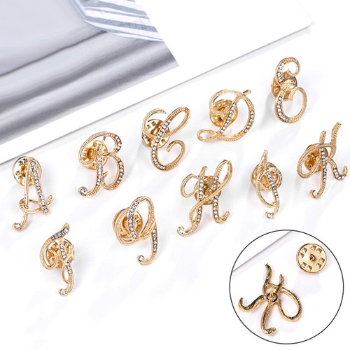 Women Shiny Crystal Rhinestones 26 Letters Brooch Pin Jewelry Wedding/Party Gift - Picture 4 of 34