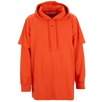 OFF-WHITE Virgil Abloh Oversize Hoodie T-Shirt Double Tee Logo Orange Black  XL | eBay