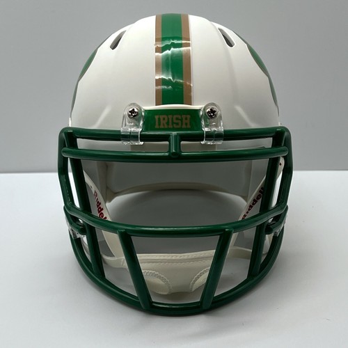 Notre Dame Fighting Irish CUSTOM Matte White Green Shamrock Mini Football Helmet - Picture 2 of 3