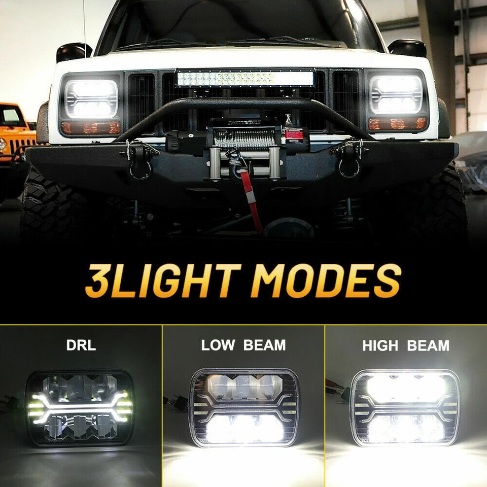 2 шт. прямоугольные светодиодные фары 5x7 Halo дневные ходовые огни дальний свет - Изображение 2 из 4