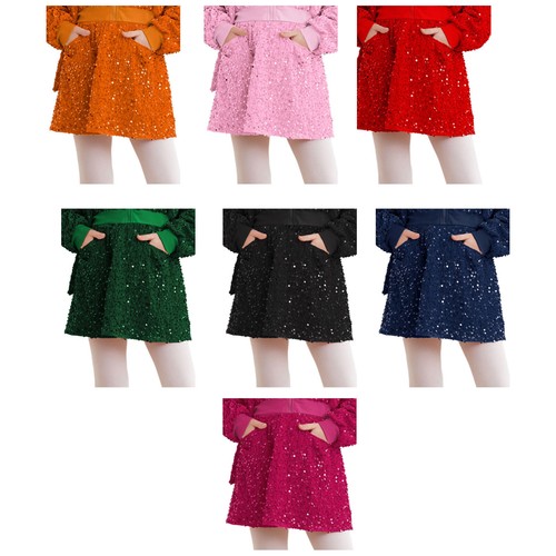 Kids Girls Skirt Dance A-Line Skirts Shiny Velvet Party Sequins Evening Casual - Picture 2 of 99