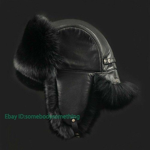 Mens 100% Real Fox Fur Hat Winter Ski Warmer Real Sheep Leather Trapper Caps - Picture 8 of 47