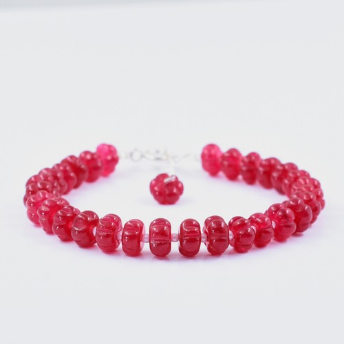 Bracciale argento sterling 925 bellissimo zucca avventurina rossa 8 mm pietre... - Foto 5 di 10