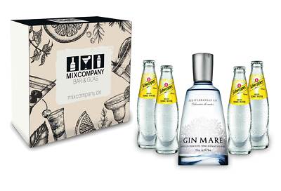 Gin Tonic Giftbox Geschenkset - Gin Mare 0,7l 700ml (42,7% Vol) + 4x Schweppes 