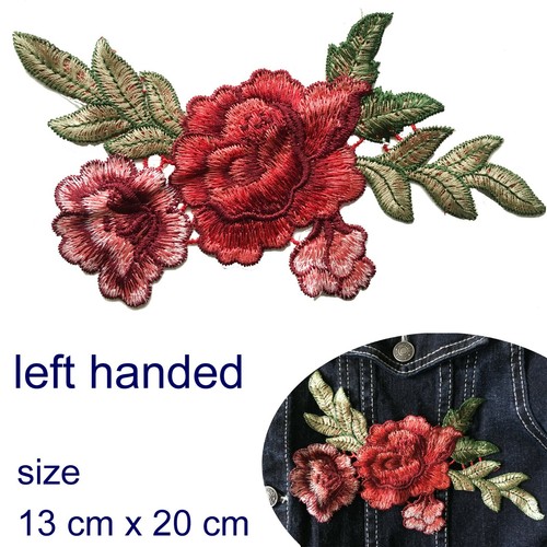 Rose Sew on patches combine size red flower blossom embroidery with leaves patch - Picture 6 of 8