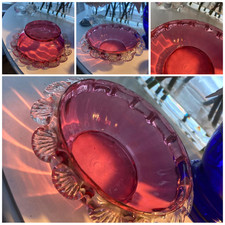 Vintage Cranberry Glass Bon Bon /nuts / sweet /pin dish clear frill