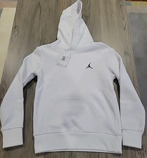 Jordan Hooded Kids Sweatshirt. White With Black Logo. Size Small 8-10 Years