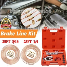 Brake Line Repair Kit 3/16 + 1/4 25 FT Copper Pipe Flaring Tool 40 Nuts Fittings
