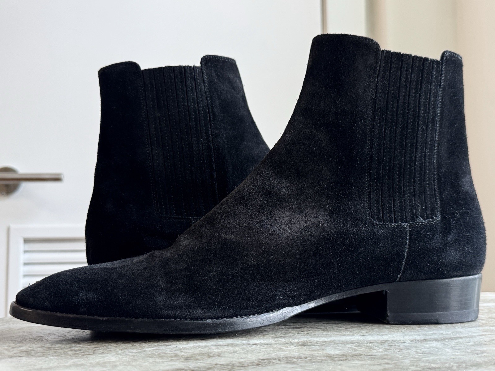 STIVALI YSL Saint Laurent uomo WYATT CHELSEA NERI SCAMOSCIATI EU 47 US 14 Italia $1190