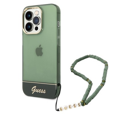 Guess Hülle für iPhone 14 Pro Hardcase Hülle - Durchscheinend -mit Riemen - Grün
