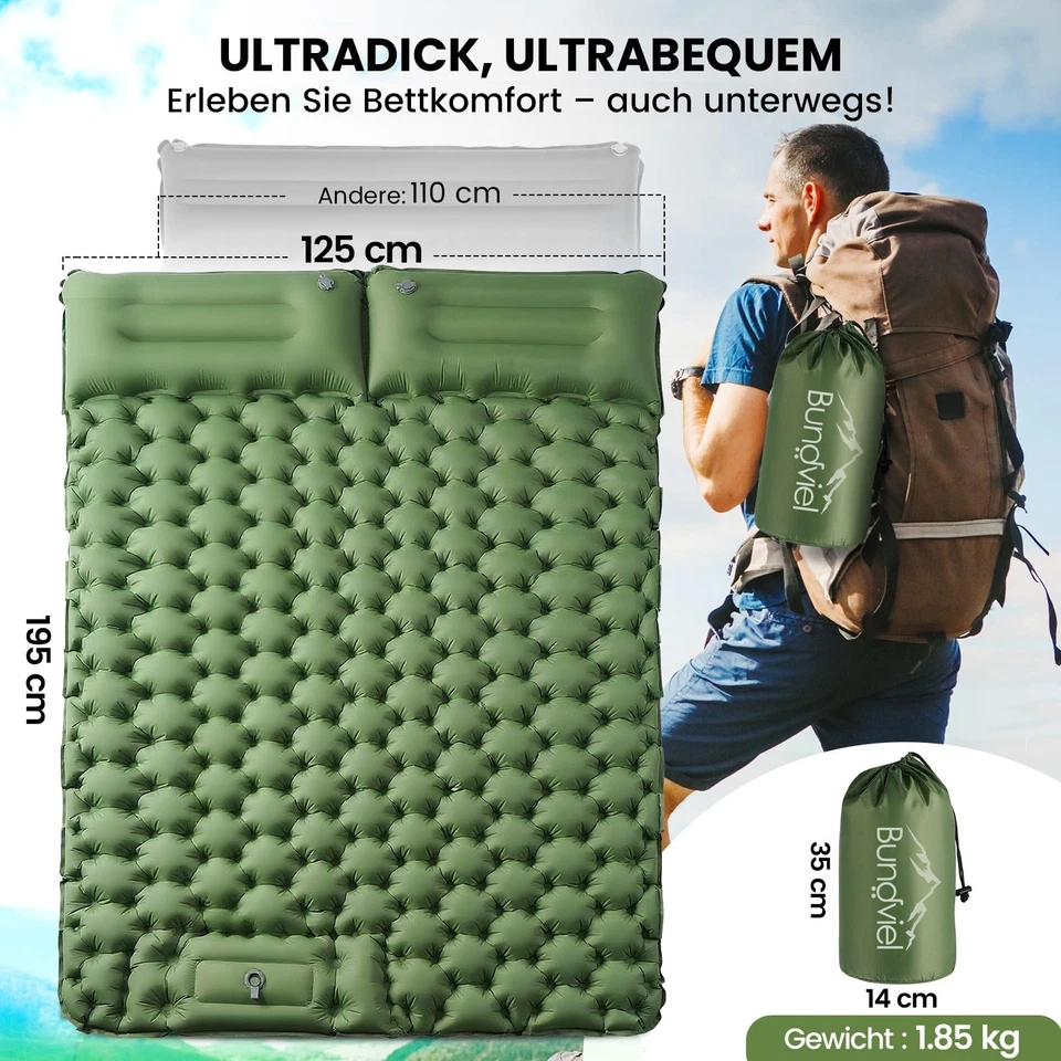 2 Personen Isomatte selbstaufblasend Camping Luftmatratze Matratze Fußpumpe - Bild 2 von 4