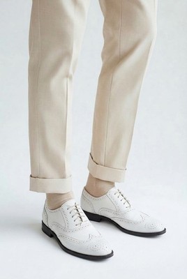 Girotti White Leather Brogue Wingtip Oxford Men's Dress Shoes EU 44 Lace Up