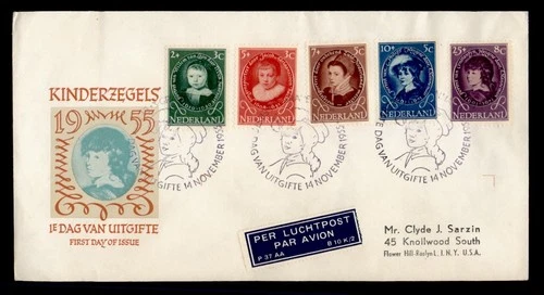 DR WHO 1955 NETHERLANDS FDC CHILD CACHET SEMI POST COMBO R25075