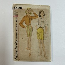 Simplicity 3520 Vintage Sewing Pattern Miss Size 14 Bust 34 Shorts Shirt UNCUT