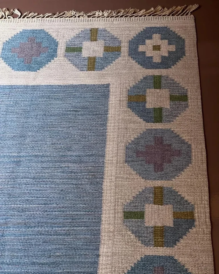 Blue Flat weave Scandinavian Swedish Kilim Rug Living Room Area Rug 8x10 Bedroom - Image 4 of 4