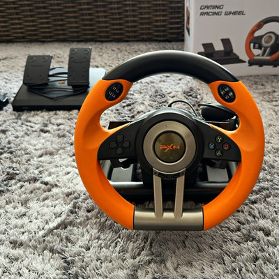 PXN V3PRO Rennlenkrad-Set mit Pedalen & Tischklemme, schwarz/orange