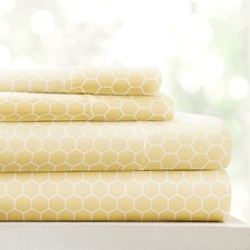 Linen Market Patterned Microfiber King Sheet Set 4 King, Honeycomb Yellow