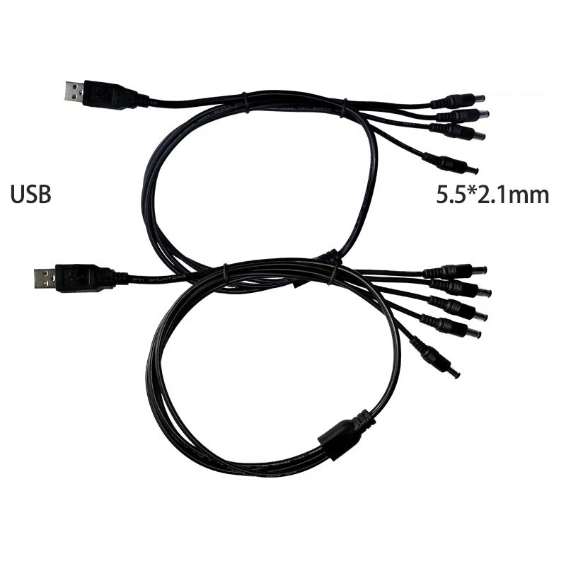 DC Power Splitter Cable USB Male to 5.5x2.1mm Barrel Male Connection Wire 1-5way - Image 3 of 4