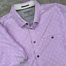 Ted Baker Button Down Shirt Mens 6 Purple Daisy Floral Modal Blend Short Sleeve