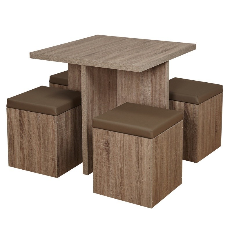 5-Piece Compact Dining Set W/ Square Table Storage Stools Small Spaces New