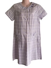 Vintage Plaid Shift Dress Womens 14 1/2 Purple Short Sleeve Pockets 60s