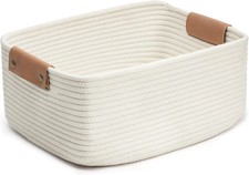White Woven Basket Baby Basket for Toys, Towels, Books, Rope Storage Basket for