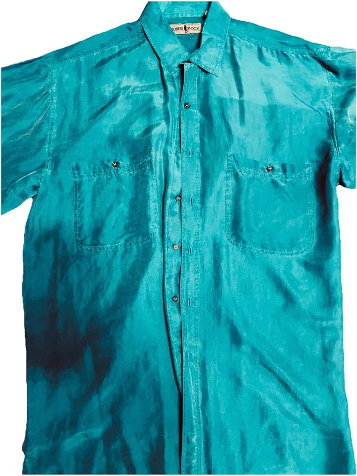 VINTAGE ROBERT STOCK 100% SILK DOUBLE POCKET LONG SLEEVE SHIRT SZ LG - Image 2 of 3