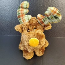 Russ Berrie Plush Marty Moose Plaid Antlers Stuffed Animal 8" Brown WONKY ANTLER