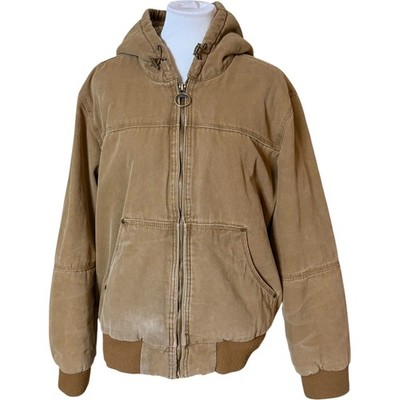 G.H. Bass & Co. Hooded Work Jacket Mens L Tan Sherpa Lined Canvas Bomber Coat