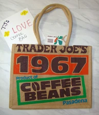 New Trader Joe's Pasadena Coffee Beans Reusable Shopping Grocery Jute Burlap Bag