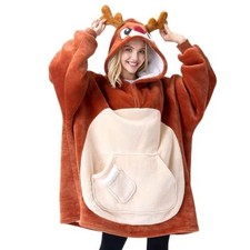 Giggling Getup Wearable Blanket Hoodie-Oversized Soft Sherpa Fleece Hooded Blank