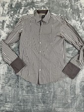 Hugo Boss Mens Slim Fit Long Sleeve Button-Up Dress Shirt Gray Striped Size M