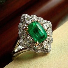 3Ct Emerald Cut Lab Created Green Women's Engagement Ring 14K White Gold Plated
