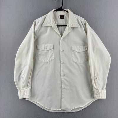 Vintage 70s Lee Shirt Mens Medium Permanent Press Chetopa Twill Work Button UP