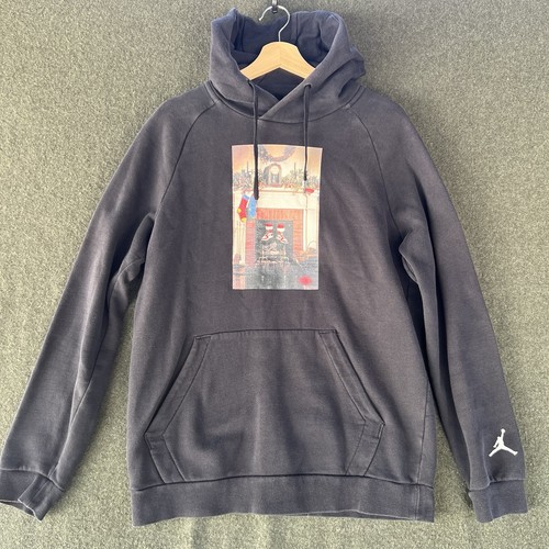 Nike Air Jordan Sweatshirt Size Medium Black Hoodie Santa Chimney Chicago 1 - Picture 2 of 9