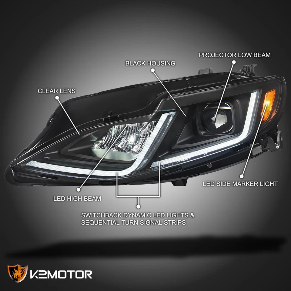Black Fits 2019-2024 Chevy Malibu Projector Headlights Sequential LED Signal Foto 3 de 4