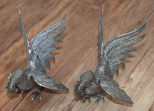 Pair Vintage FIGHTING COCKS ROOSTER ORNAMENT SCULPTURE Chicken Chickens 19cm L