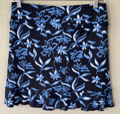 NWT GOLFTINI Floral Ruffle Hem Skort Blue Pockets UPF 30 Sun Protection Size S