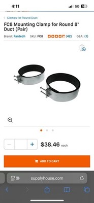 Fantech FC8 - 8  Duct - Mounting Clamps, Set of 2 Clamps