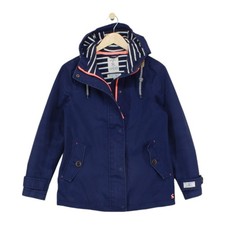 Joules Coast Rain Coat Womens Size 8 Blue Waterproof Hooded Full Zip
