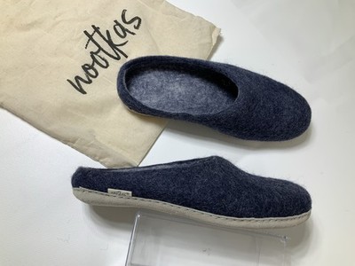 Nootkas Felted Merino Wool Slippers House Shoes Men s 10 US/43EU Navy suede sole