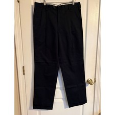 Berle Pleated Dress Pants Mens 36 Navy Blue Good Cuffed Twill Trousers