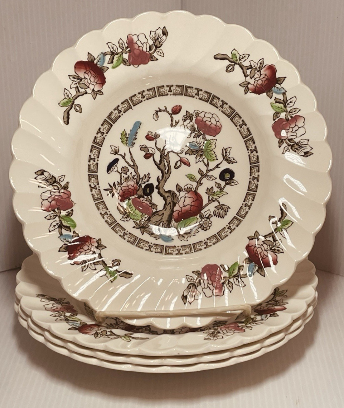 VTG 4 Myott Staffordshire Indian Tree 8" Salad Bread Plates Made in England.