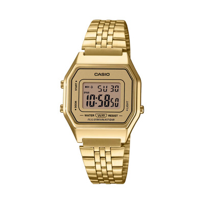Casio F1839 Digital Vintage Gold-Tone Stainless Steel Bracelet Watch 39 mm