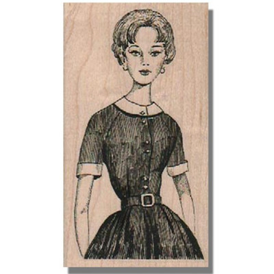 Mounted Rubber Stamp Pretty Retro Lady In Dress Beautiful Woman Mom Face People